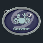 Blauer Krebs die Ovale Gürtelschnalle<br><div class="desc">Krebs Astrologie-Gürtelschnalle "der Krabbe" griechische mit Krebssymbolen und -eigenschaften. Das vierte Zeichen des Tierkreis-Krebses dem 22. Juni bis zum 22. Juli. Angeordnet durch den Mond. Einzigartig entworfen durch Sarah Trett.</div>