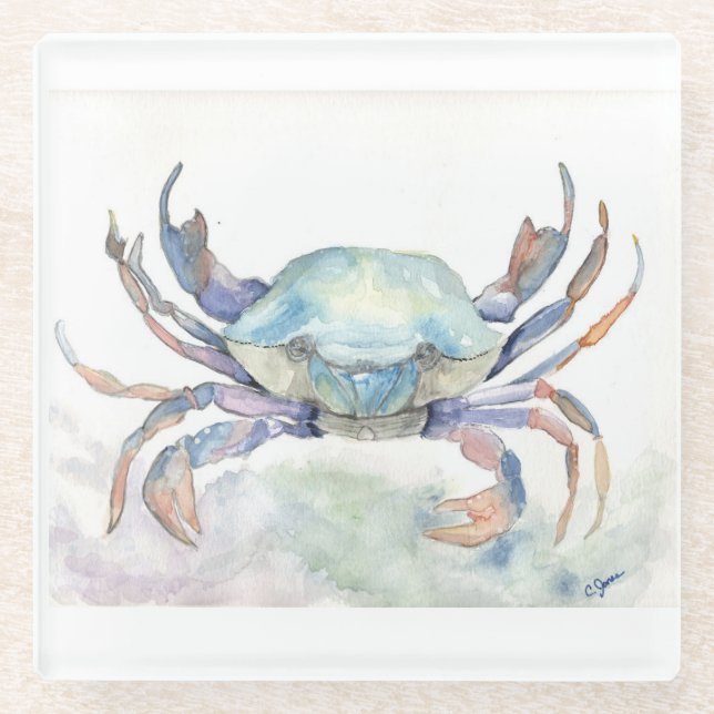 Blauer Krebs Glasuntersetzer (Vorderseite)