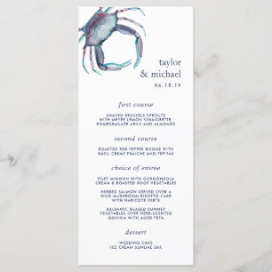 Blauer Krebs Nautical Wedding Menu Card Menükarte