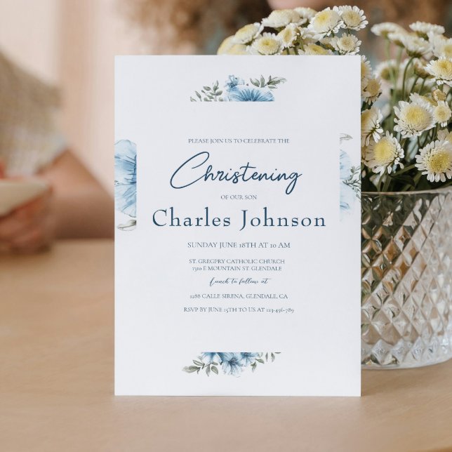 Blauer Kreuz Blume fallen Boy Baptisse Einladung (Von Creator hochgeladen)