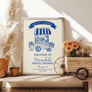 Blauer Kritzelgeist vor dem Markt Poster