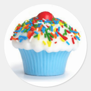 Blauer Kuchen-Aufkleber Runder Aufkleber