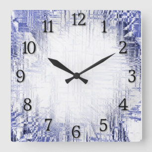 Blauer Kunst-Deko mit schwarzen Zahlen Quadratische Wanduhr