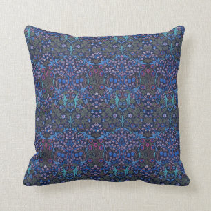 Blauer Kunst Nouveau William Morris gemusterter Kissen