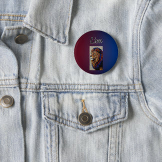 Blauer Künstlerischer Bunter Löwenkönig-Porträtkno Button
