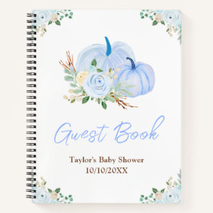 Blauer Kürbis-Blumen-Baby-Shower-Gästebuch Notizbuch
