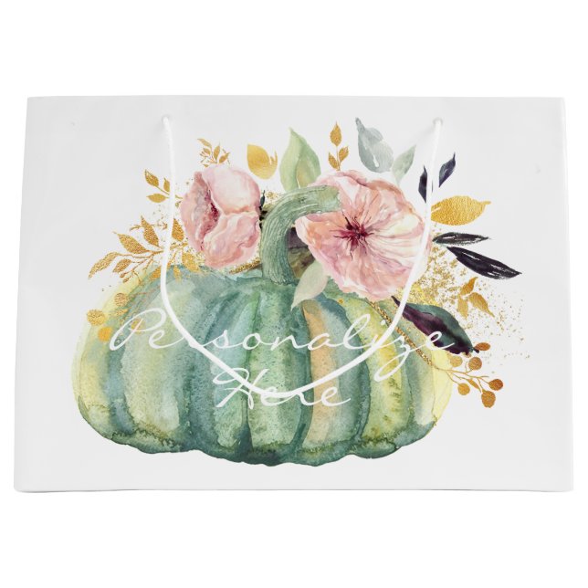 Blauer Kürbis Blumenfall Wasserfarbe elegant Herbs Große Geschenktüte (Vorderseite)