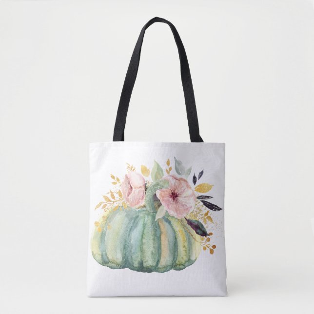 Blauer Kürbis Blumenfall Wasserfarbe elegant Herbs Tasche (Vorderseite)