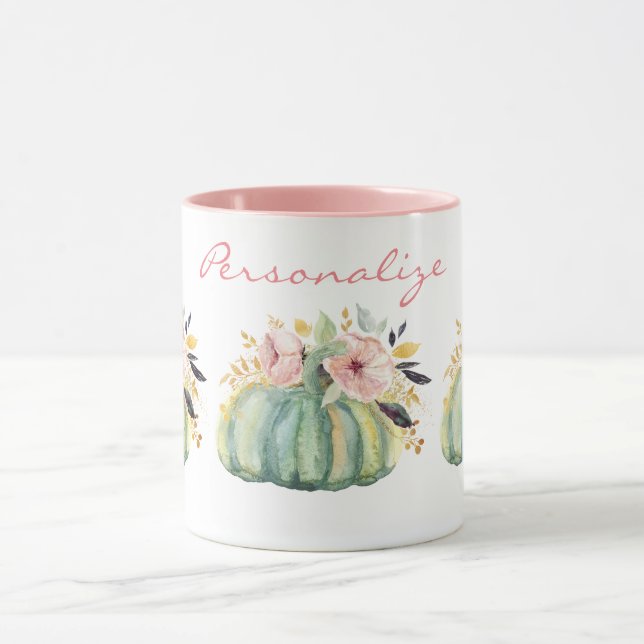 Blauer Kürbis Blumenfall Wasserfarbe elegant Herbs Tasse (Zentrum)