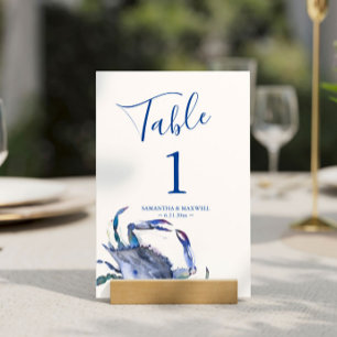 Blauer Küstenkrebs-Strand-Hochzeit-Tischnummer Einladung