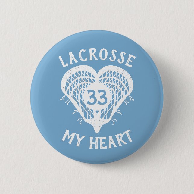 Blauer Lacrosse - Herzknopf Button (Vorderseite)