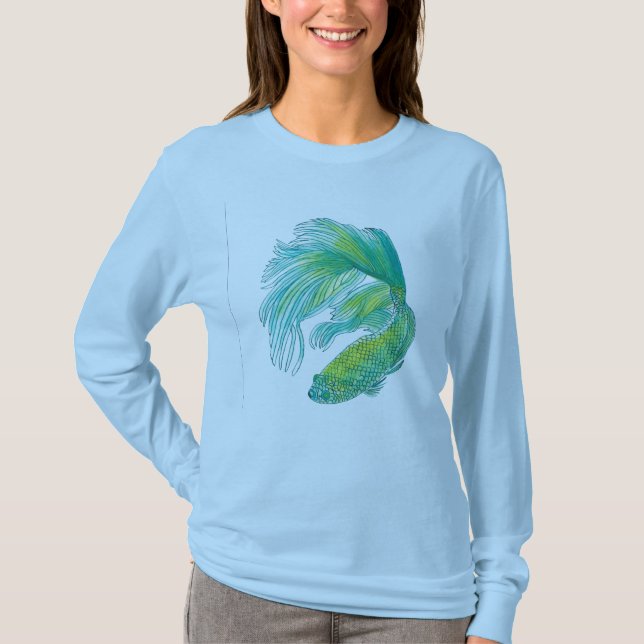 Blauer Langarm-T - Shirt mit Beta Design (Vorderseite)