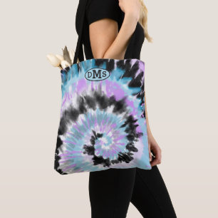 Blauer Lavendel Abstrakte Monogramm der schwarzen  Tasche