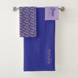Blauer Lavendel - Name der Wildblume Badhandtuch Set