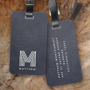 Blauer Leder Dicke Monogram Masculine Gepäckanhänger