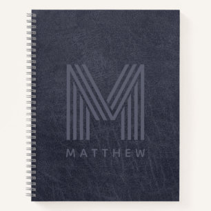 Blauer Leder Dicke Monogram Masculine Notizbuch