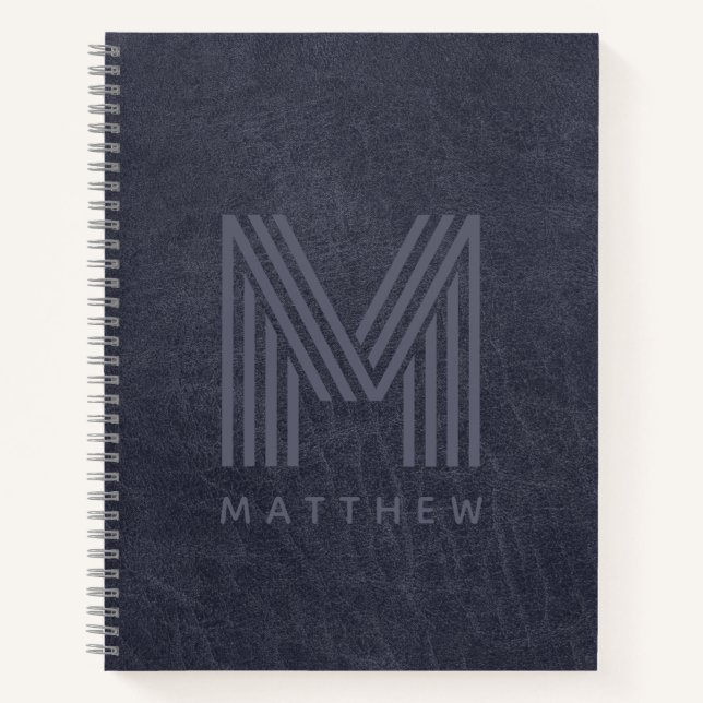 Blauer Leder Dicke Monogram Masculine Notizbuch (Vorderseite)
