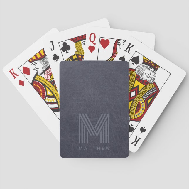 Blauer Leder Dicke Monogram Masculine Spielkarten (Rückseite)