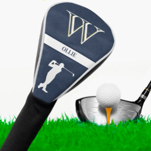 Blauer Leder Textur Weißer Monogramm Name Golf Headcover