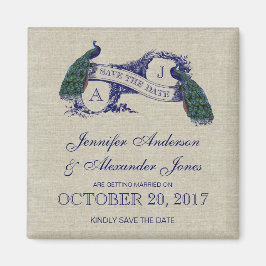 Blauer Leinenpfau Save the Date Magnet