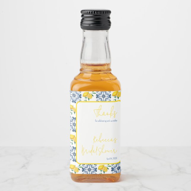Blauer Lemon Mediterranes Brautparty Alkoholflaschenetikett (Vorderseite)