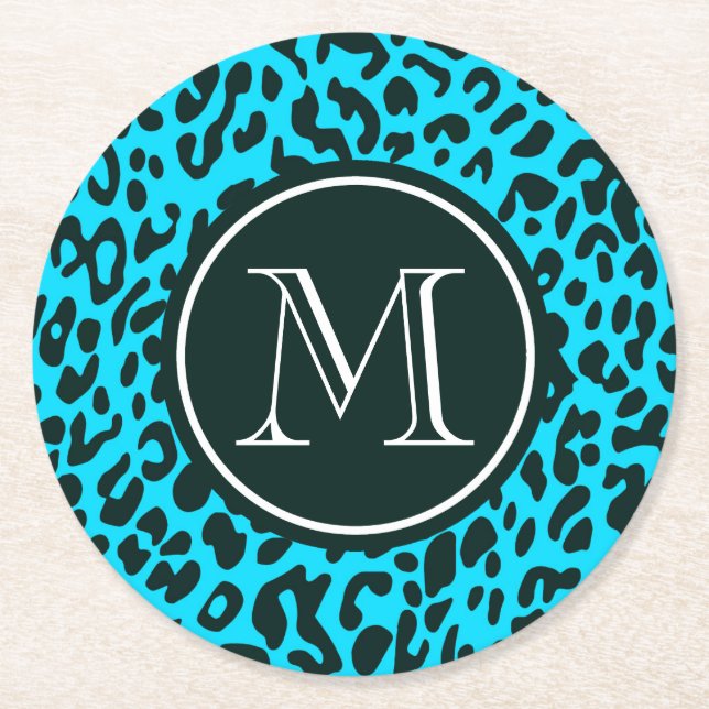 Blauer Leopard-Druck Runder Pappuntersetzer (Vorderseite)