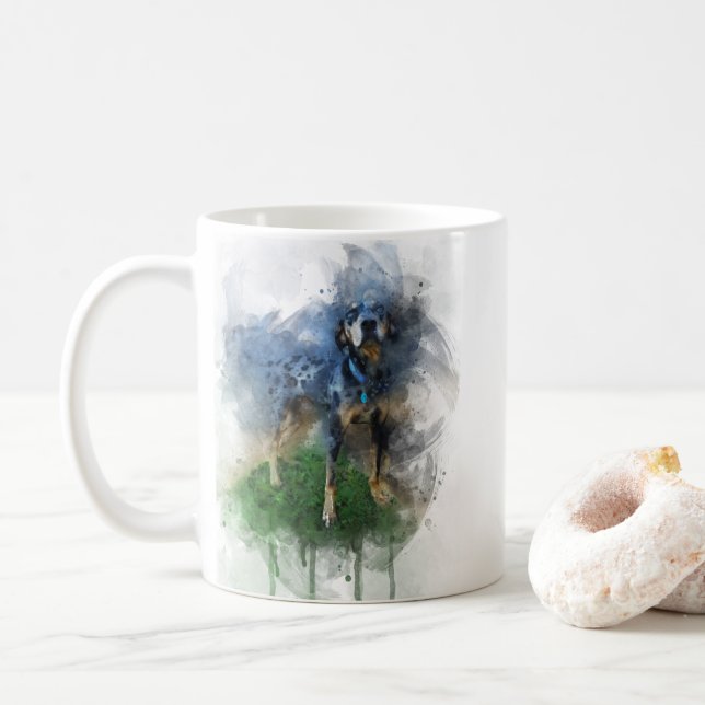 Blauer Leopard Katahoula Hund in Aquarellfarben-Ta Kaffeetasse (Mit Donut)