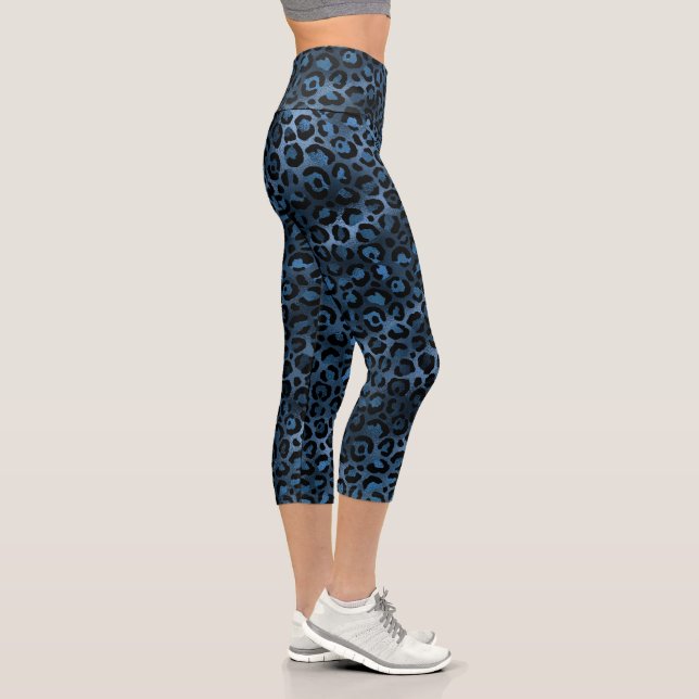 Blauer Leopard Print Animal Muster Capri Leggings (Rechts)