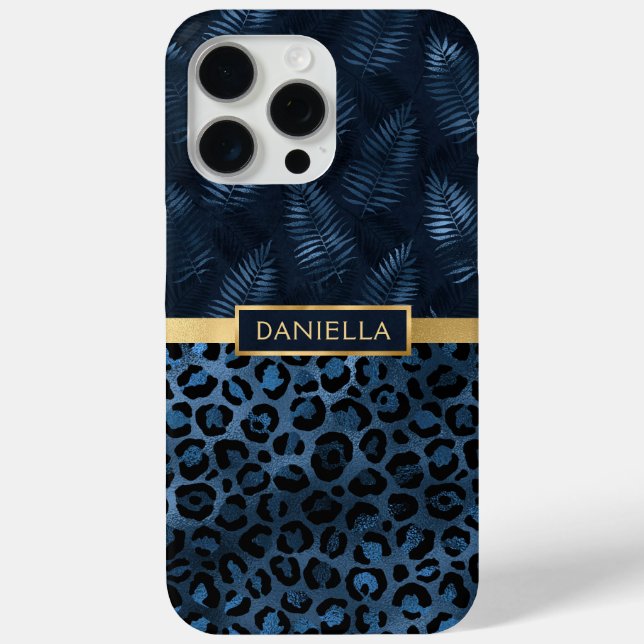 Blauer Leopard Print Shimmer Tropenflorname Case-Mate iPhone Hülle (Rückseite)