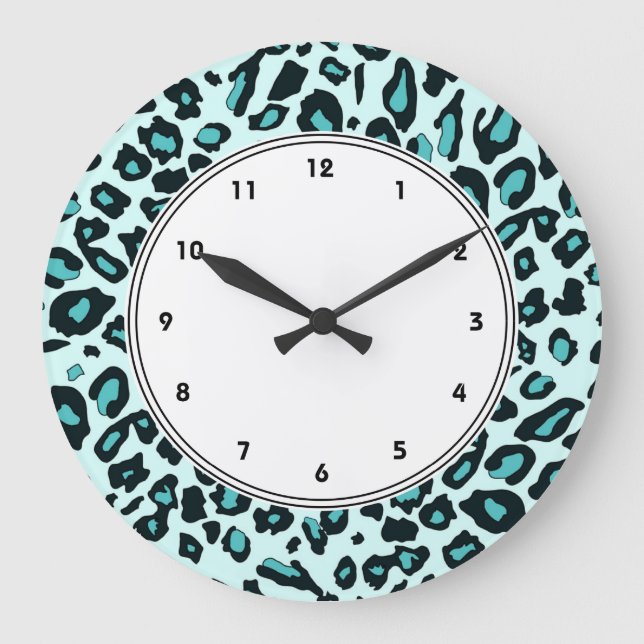 Blauer Leoparddruck Große Wanduhr (Vorderseite)
