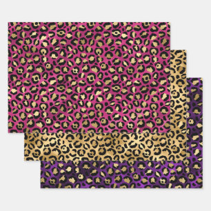 Blauer Leopardenprint mit goldenen tropischen Blät Geschenkpapier Set