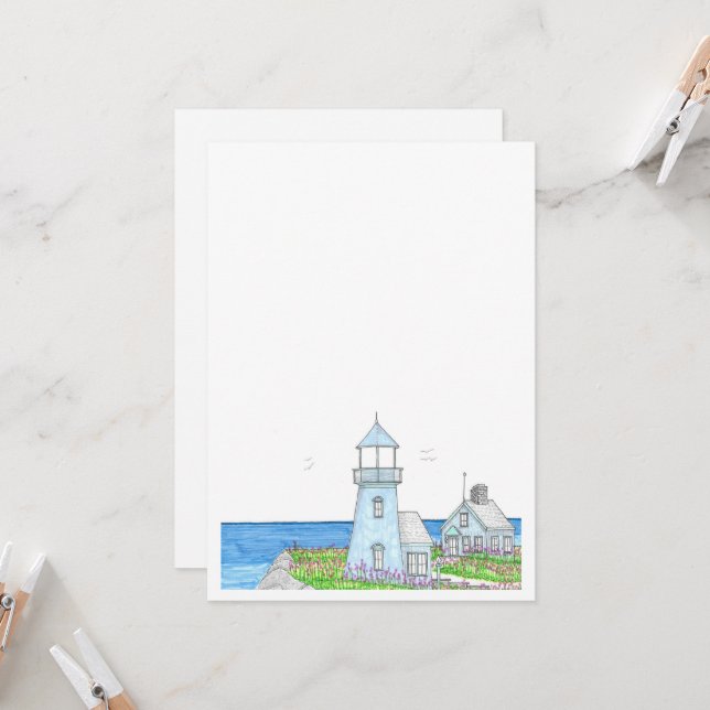 Blauer Leuchtturm Einladung (Vorderseite/Rückseite Beispiel)