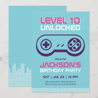 Blauer Level Unlocks Junge Geburtstagsaufenthalt Einladung