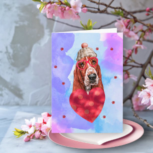 Blauer Lila Basset Hound Valentinstag Geschenk Hun Karte