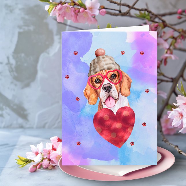 Blauer Lila Beagle Valentinstag Karte (Von Creator hochgeladen)