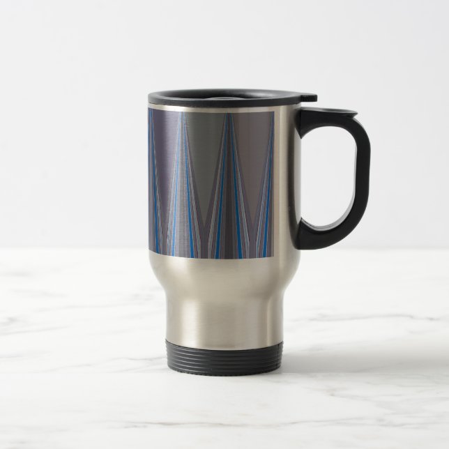 Blauer, Lila, grauer Zickzack Kunstdruck Reisebecher (Rechts)