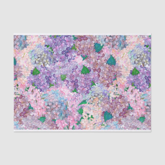 Blauer lila Hydrangea und Flieder Seidenpapier (Vorderseite)