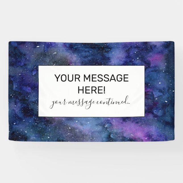 Blauer Lila Majestic Starnebel Wasserfarbe Banner (Horizontal)