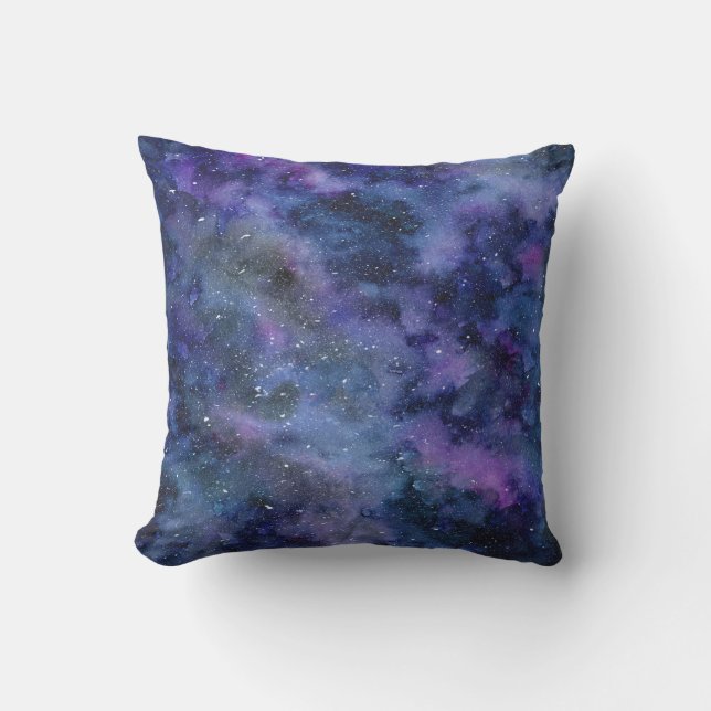 Blauer Lila Majestic Starnebel Wasserfarbe Kissen (Vorderseite)