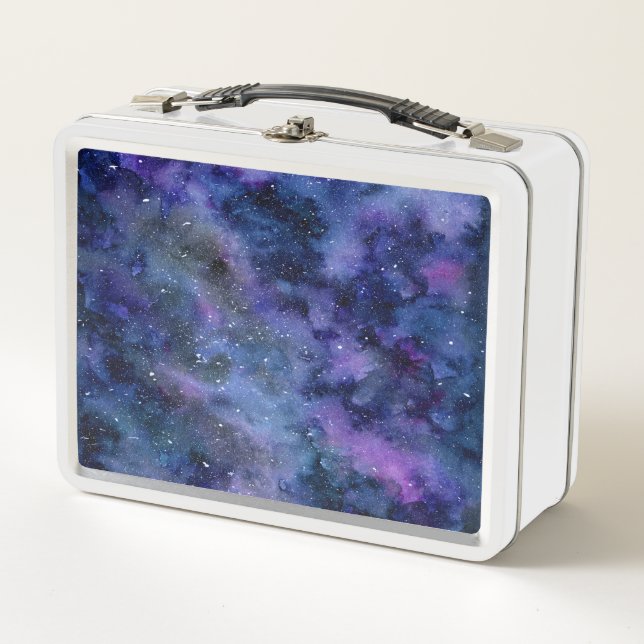 Blauer Lila Majestic Starnebel Wasserfarbe Metall Brotdose (Vorderseite)