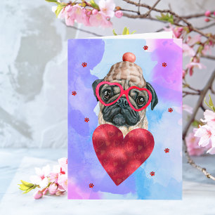 Blauer Lila Mops Valentinstag Geschenk Hund Karte