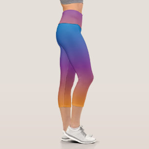 Blauer, lila und orangefarbener Farbverlauf Capri Leggings