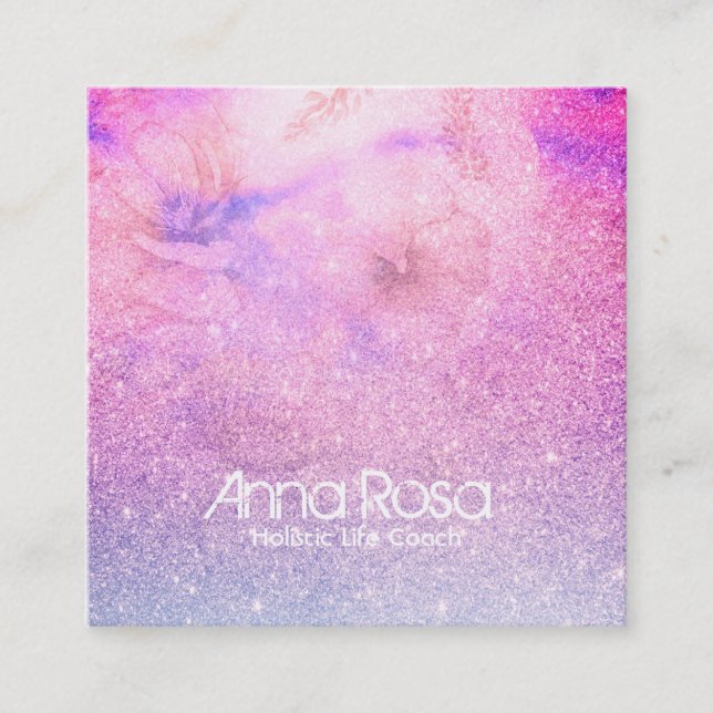 *~* blauer lila Watercolor-BlumenGlitzer-Rosa Quadratische Visitenkarte (Vorderseite)
