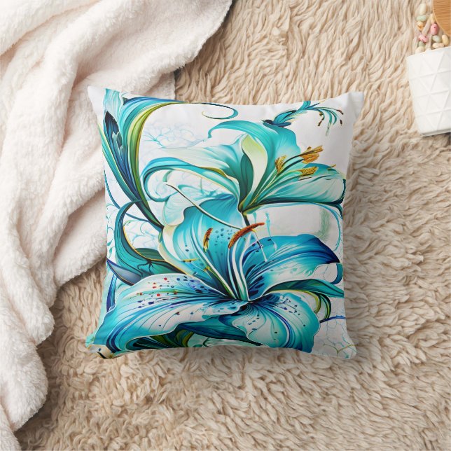 Blauer Lilie in künstlerischer Blumenordnung Kissen (Decke)