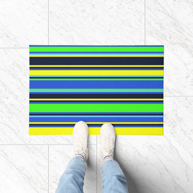 Blauer, Limoner und gelber Streifenmatte Fußmatte (Indoor)