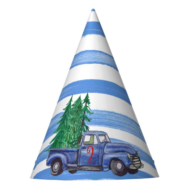 Blauer LKW-Hut - blauer Streifen - Editable Alter Partyhütchen (Vorderseite)