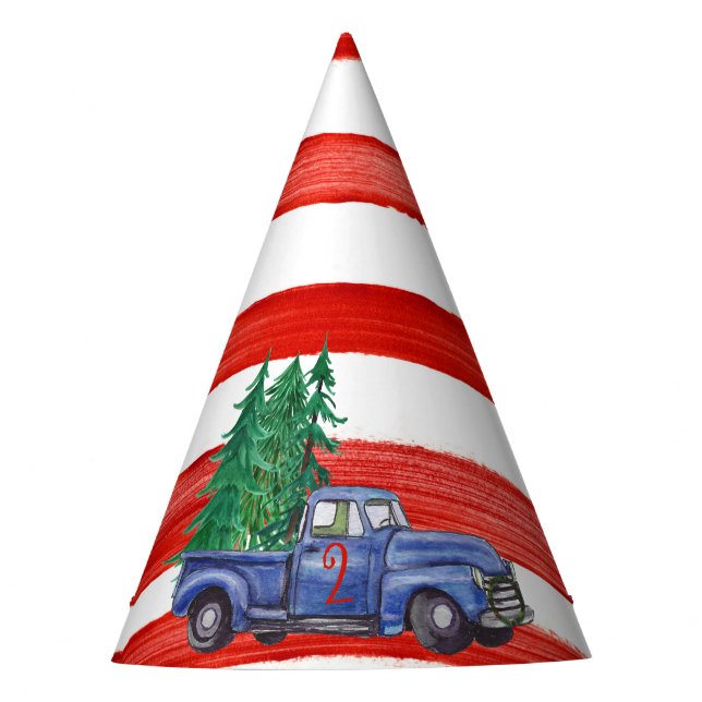 Blauer LKW-Hut - roter Streifen - Editable Alter Partyhütchen (Vorderseite)