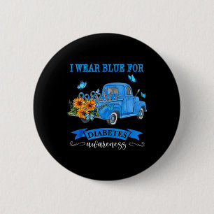 Blauer LKW Sonnenblume ich trage Blau für Diabetes Button