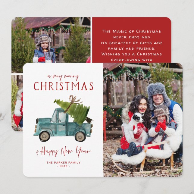 Blauer LKW | Weihnachts-Foto Einladung (Vorne/Hinten)