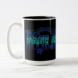 Blauer Logo-Rock auf Gitarren u. Sternen Zweifarbige Tasse